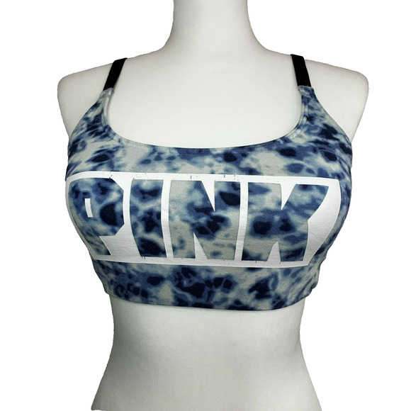 VICTORIA'S SECRET PINK | Small Blue Tie Dye Sports Bra Athletic Top Strappy Back - Picture 1 of 9